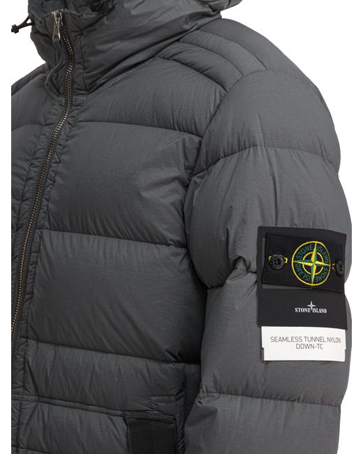 Stone Island Gray 4100040 Seamless Tunnel Nylon Down-Tc Hooded Jacket for men