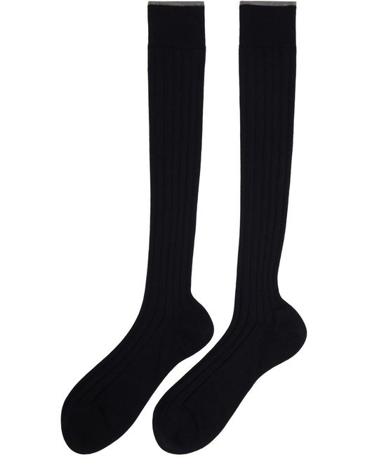 Brunello Cucinelli Black Ribbed Ankle Socks for men
