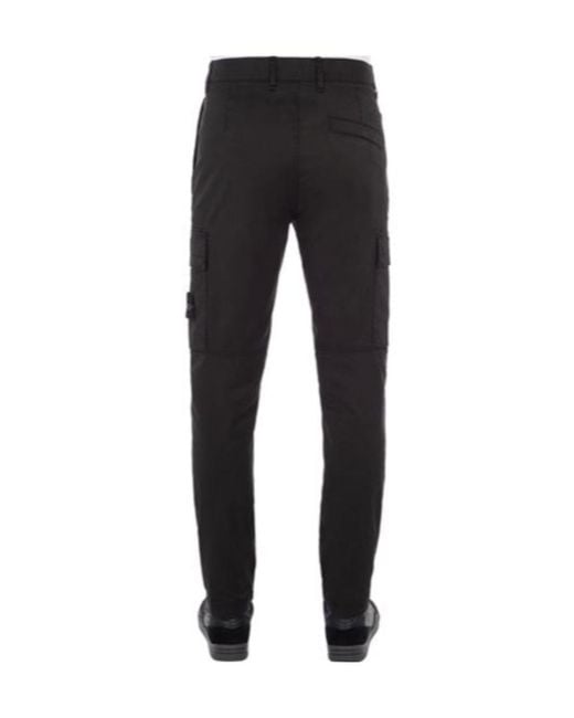 Stone Island Black Mid-Rise Tapered Trousers for men