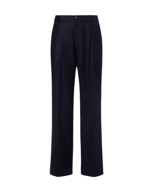 Dries Van Noten Blue Wool Flannel Wide-Leg Pants for men