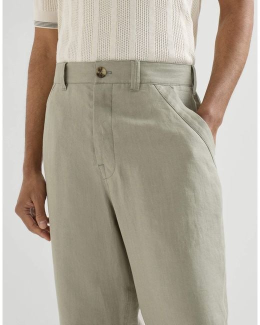 Brunello Cucinelli Gray Linen Micro Chevron Trousers With Drawstrings for men