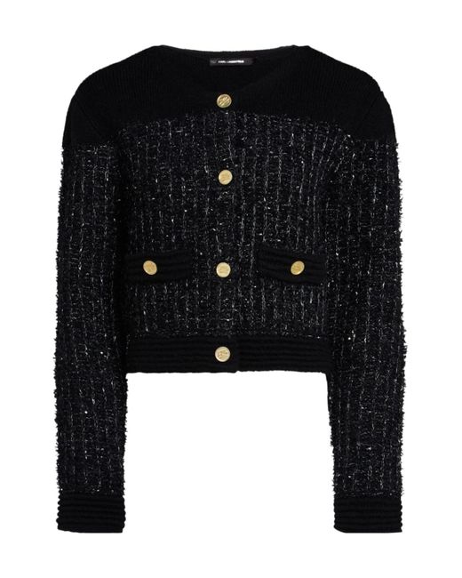 Karl Lagerfeld Black Bouclé Knit Cardigan