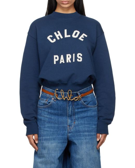 Chloé Blue Chloé Logo Printed Mock-Neck Sweatshirt