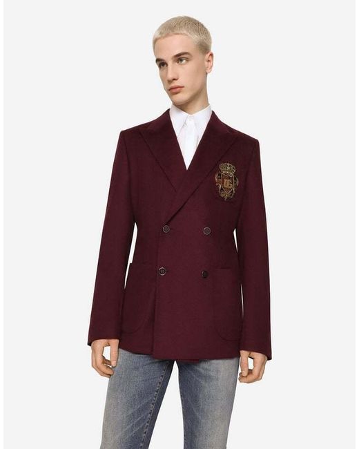 Dolce & Gabbana Purple Double-Breasted Wool And Cashmere Jacket With Dg Patch for men