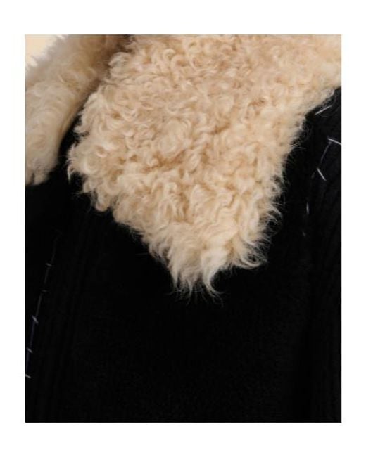 Marni Black Shearling Patches Zipped Cardigan