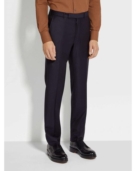 Zegna Blue Trofeo Pressed Crease Tailored Pants for men