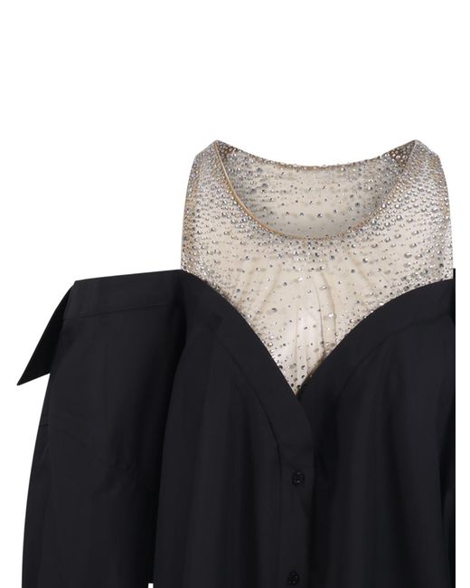 GIUSEPPE DI MORABITO Black Crystal Tulle Detail Dress