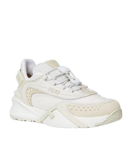 Fendi White Flow Mesh Low-Top Sneakers