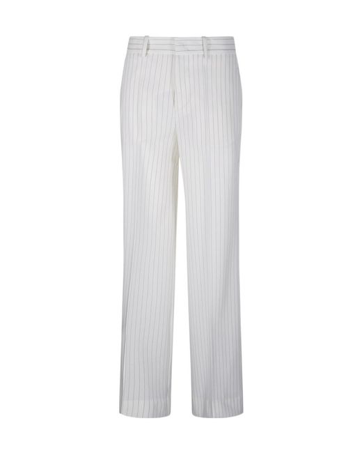 P.A.R.O.S.H. White Pinstriped Straight-Leg Trousers