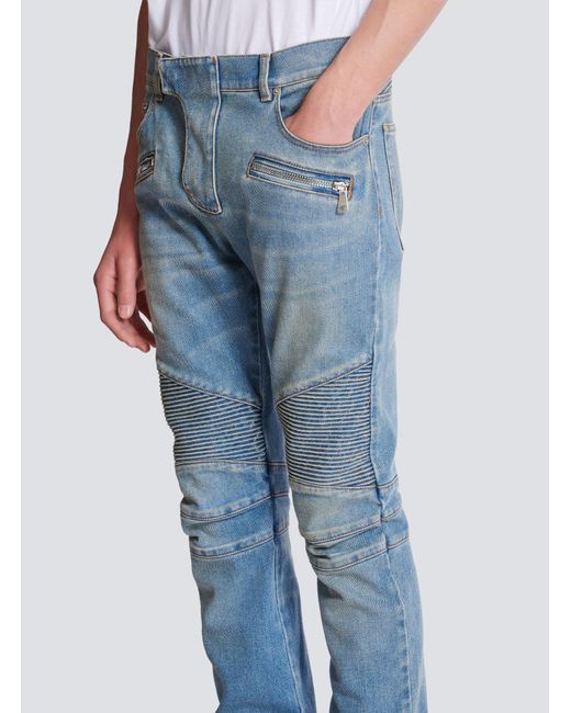 Balmain Blue Slim-Fit Biker Jeans for men