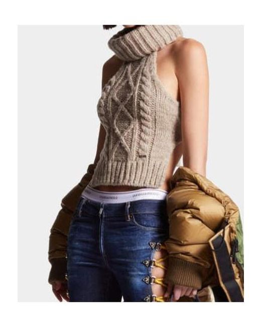 DSquared² Natural Roll-Neck Knitted Top