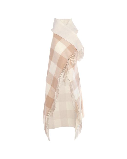 Dondup Natural Checked Fringed-Edge Cape
