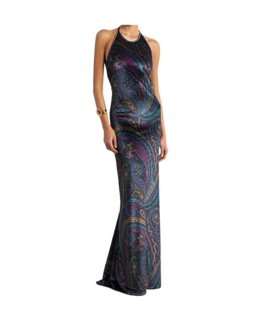 Etro Blue Paisley Halterneck Maxi Dress