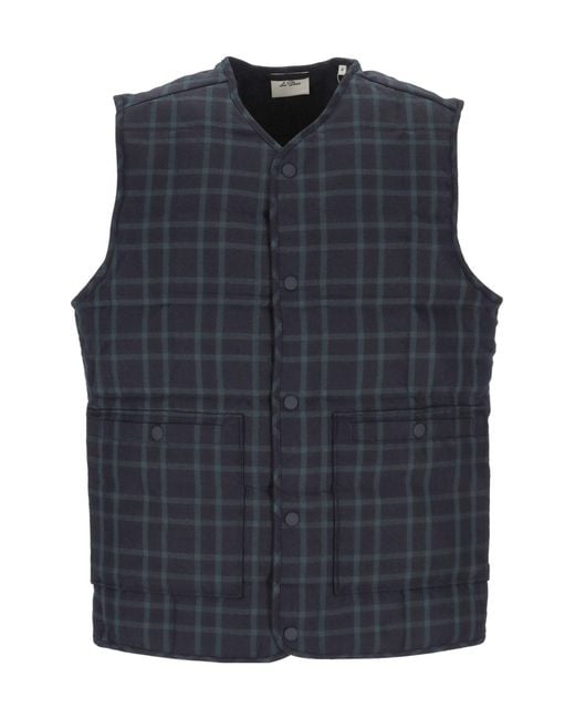 Les Deux Blue Quilted Check Gilet Jacket for men