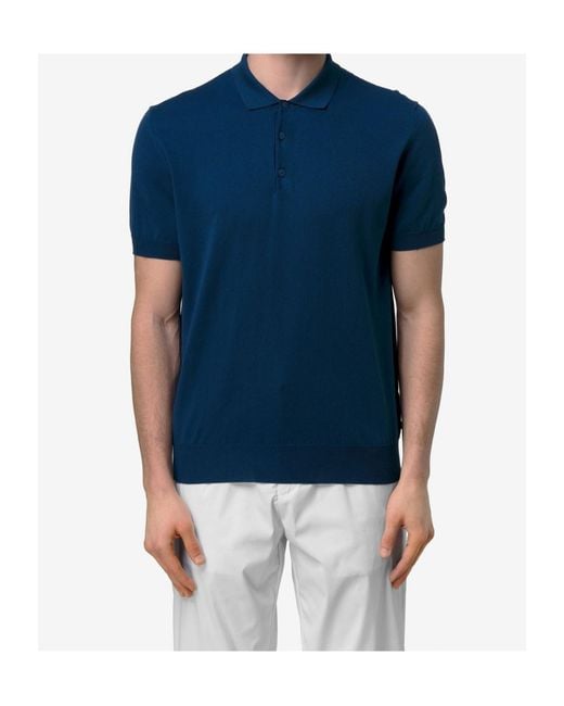 K-Way Blue Fine Knit Polo Shirt for men