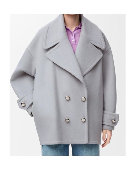 Loewe Gray Double-Breasted Short Peacoat