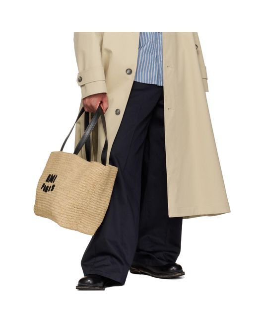 AMI Natural Ami Logo Patch Woven Tote Bag