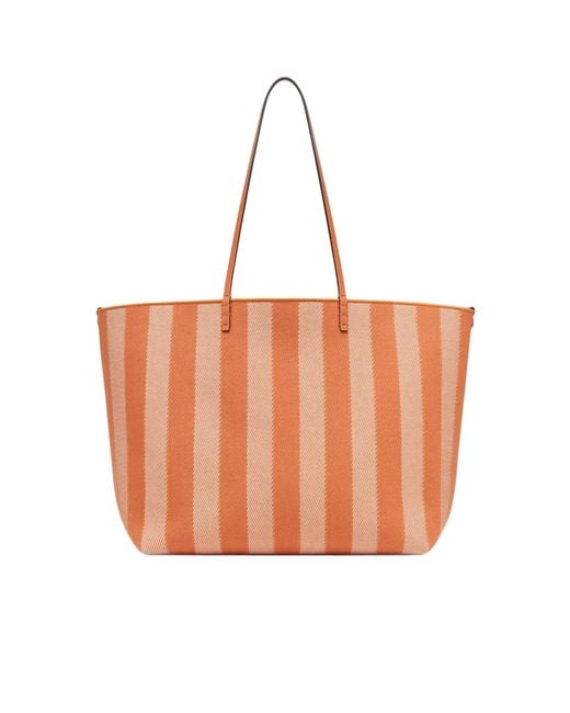 Fendi Orange Roll Striped Large Reversible Tote Bag