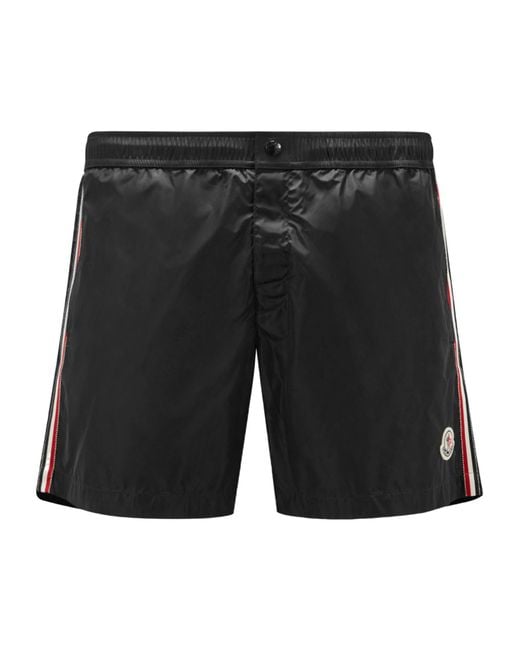 Moncler Black Logo Patch Drawstring Swim Shorts for men