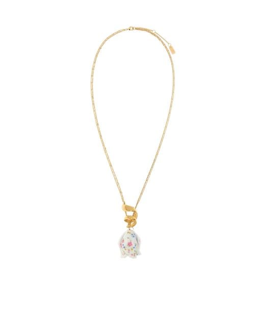 Chloé White Floral-Print Ceramic Pendant Necklace