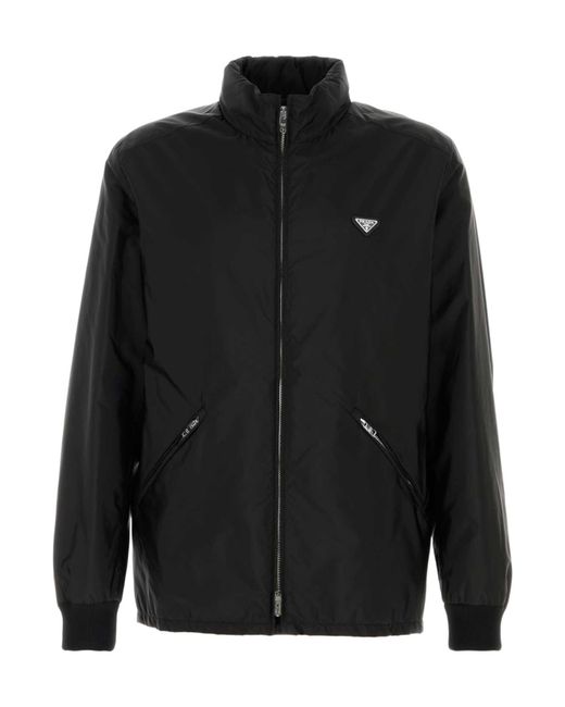 Prada Black Triangle-Logo Zipped Jacket for men