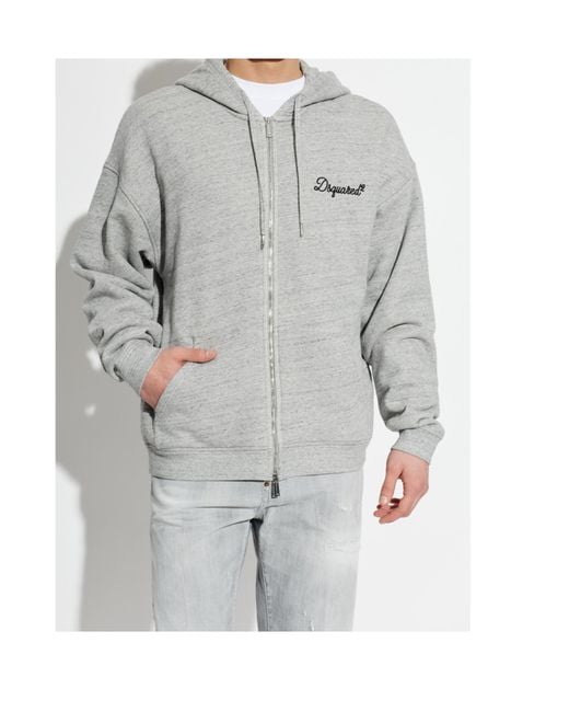 DSquared² Gray Logo-Embroidered Drawstring Hoodie for men