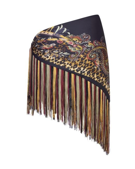 Etro Brown Paisley Leopard-Print Fringe Scarf