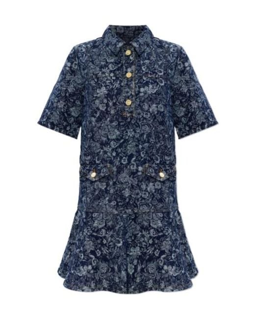 Ganni Women's Blue Buttoned Floral Dress - www.web.smkmuhngawen.sch.id