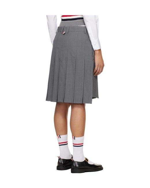 Thom Browne Gray Seersucker Pleated Mini Skirt
