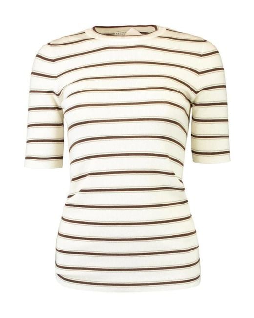 Brunello Cucinelli White Striped Short Sleeved Pullover