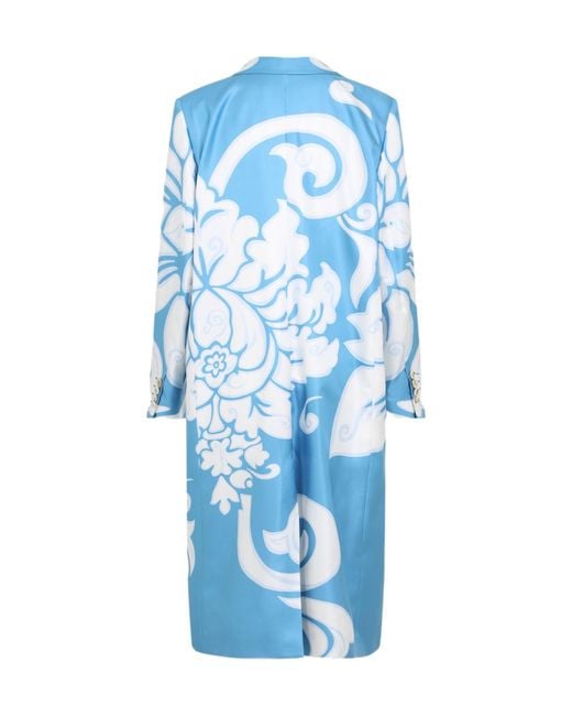 Etro Blue Graphic-Print Silk Coat