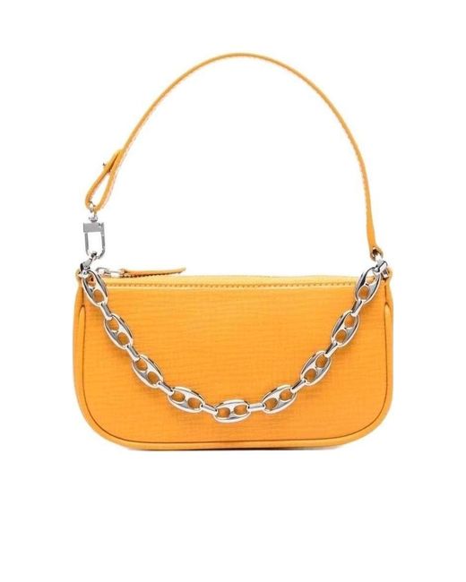 By Far Orange Mini Rachel Lizard Embossed Handbag