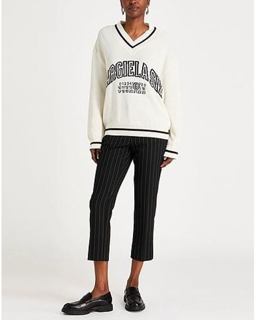 MM6 by Maison Margiela Natural Two-Color V-Neck Knitted Sweater