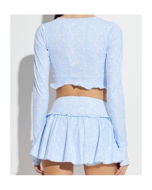 LoveShackFancy Blue Laudie Printed Cropped Performance Top