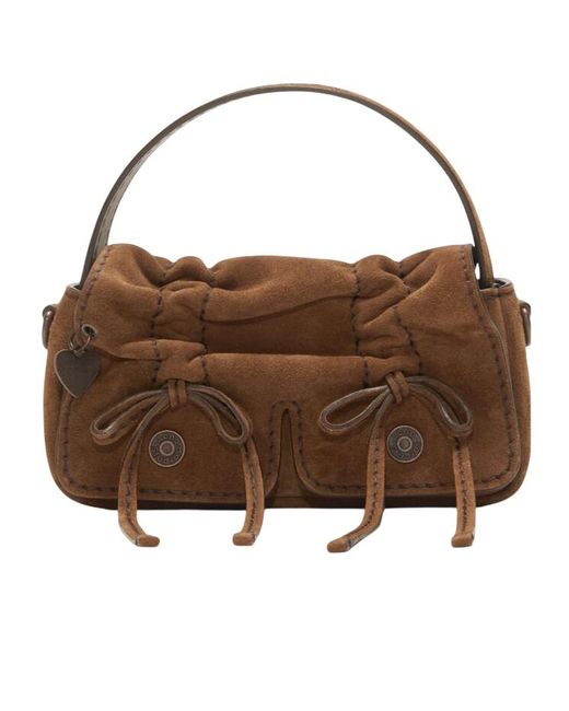 Acne Brown Multipocket Suede Shoulder Bag