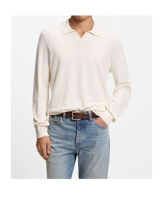 Boss White Boss Textured V-Neck Knitted Sweater for men