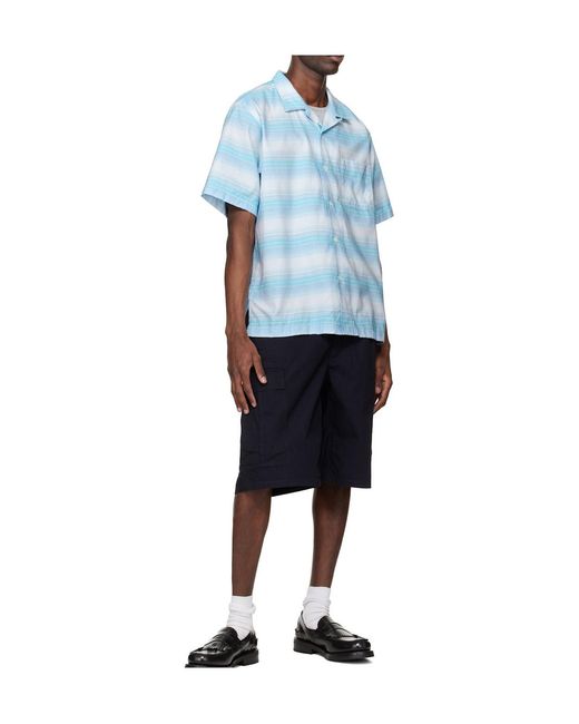 Nanamica Blue Open Collar Pique Short-Sleeve Shirt for men