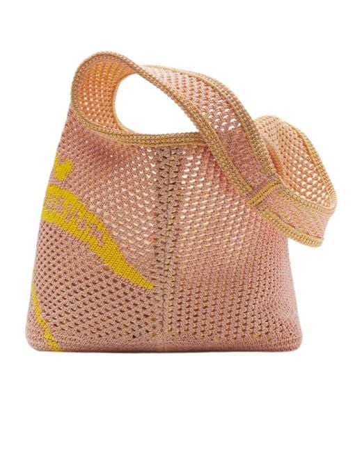 Burberry Orange Ekd Motif Crochet Tote Bag