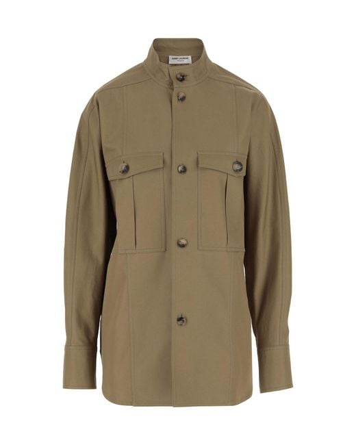 Saint Laurent Green Saharienne Buttoned Long-Sleeved Shirt