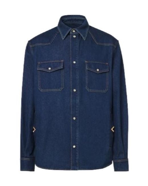 Valentino Blue Vgold Denim Western Shirt for men