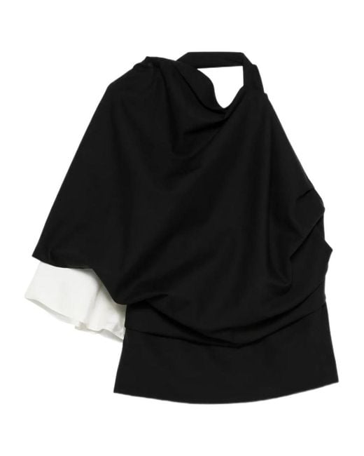 Rohe Black Draped One-Shoulder Asymmetric Top