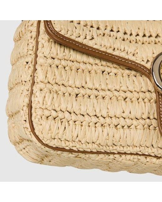 Gucci Natural Gg Marmont Woven Medium Shoulder Bag
