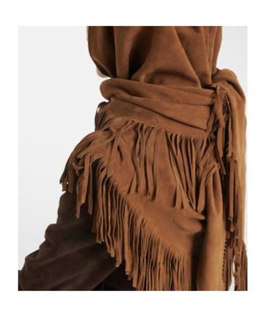 Nour Hammour Brown Fringed Suede Shawl