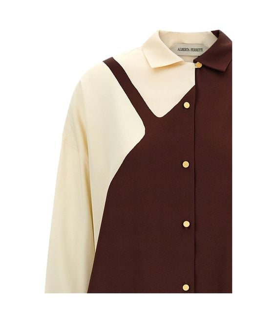 Alberta Ferretti Brown Color-Block Asymmetric Shirt