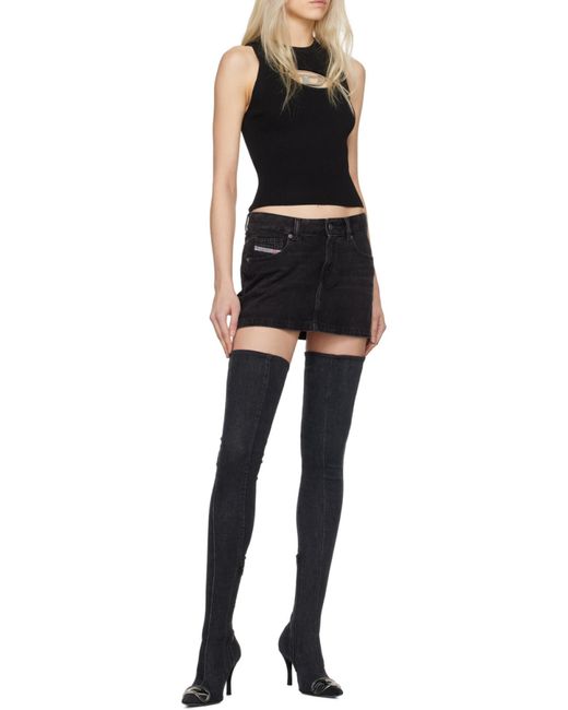 DIESEL Black Onerva-Top Logo Plaque Cut-Out Knitted Top