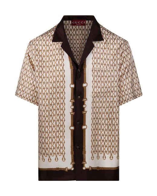 Gucci Natural Pattern-Printed Short-Sleeved Shirt for men