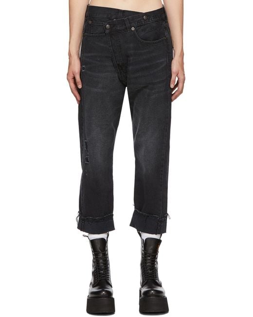 R13 Blue Crossover Distressed Cropped Jeans