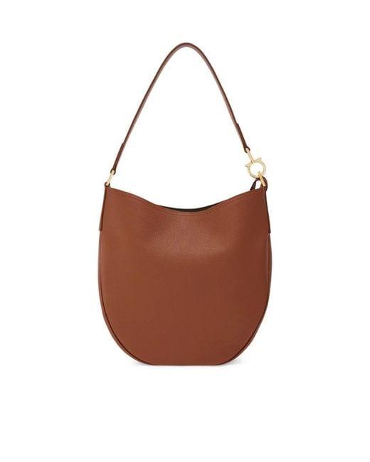 Ferragamo Brown Ferragamo Logo Printed Medium Hobo Bag