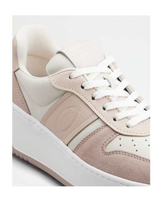 Tod's White Round-Toe Lace-Up Sneakers