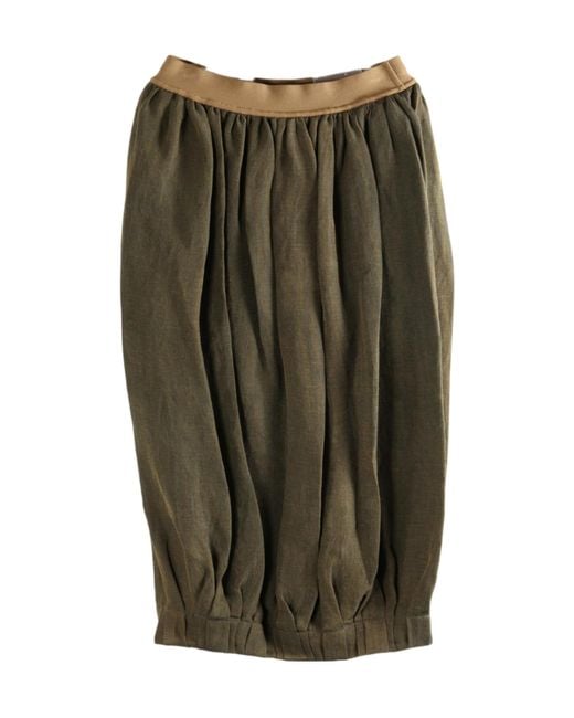 Uma Wang Green Elastic Waist Midi Skirt